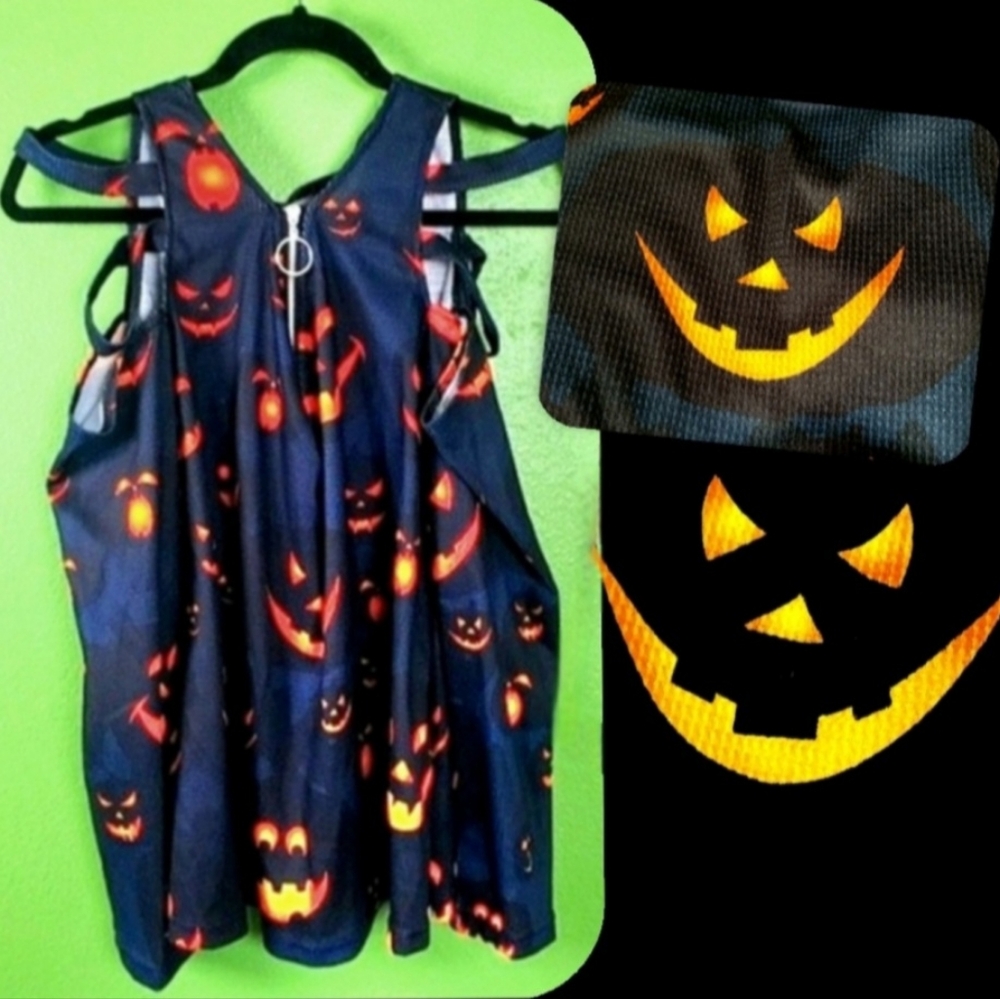 Halloween smiling jack o lantern graphics thermal off shoulder blouse XL NWOT